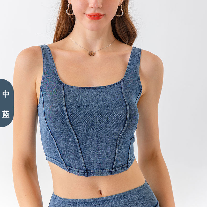 Women's High Elastic Quick Dry Denim Yoga Tank Top thumbnail 2