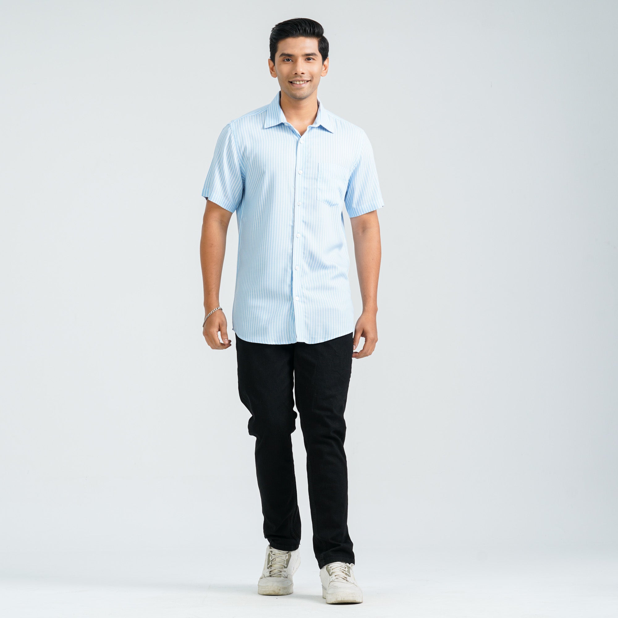 Men’s Blue Stripe Viscose Shirt thumbnail 3