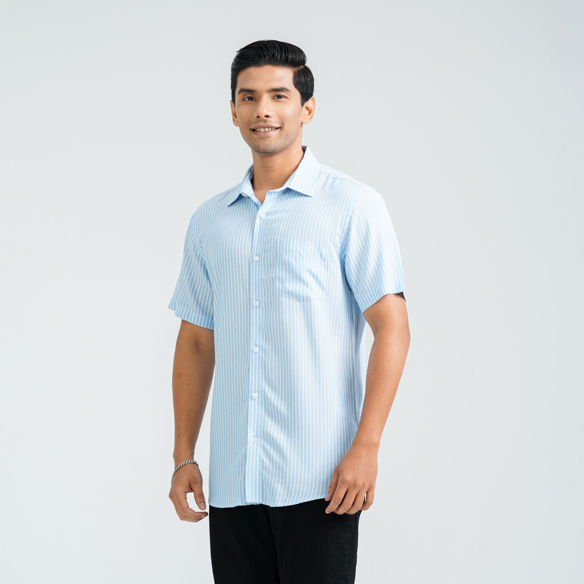 Men’s Blue Stripe Viscose Shirt thumbnail 6