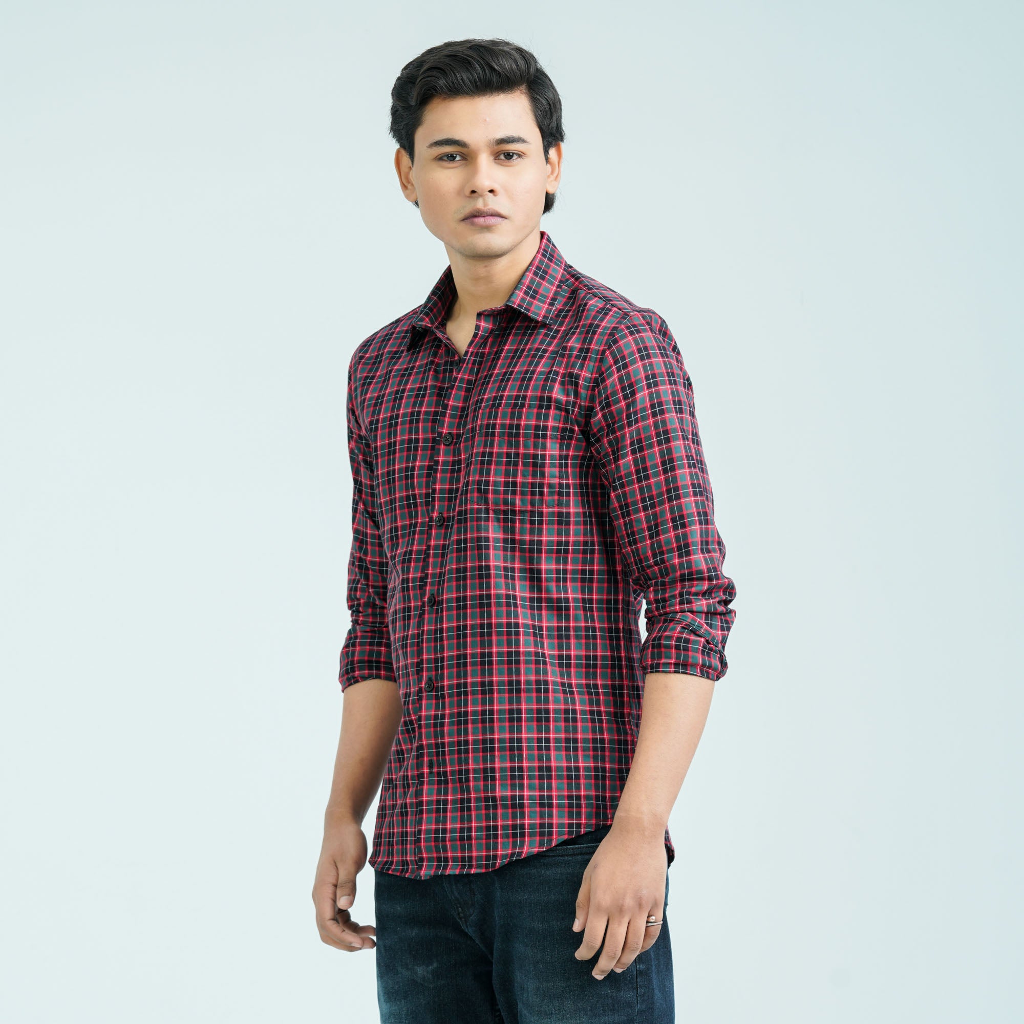 Men’s Green Red Casual Cotton Shirt thumbnail 5