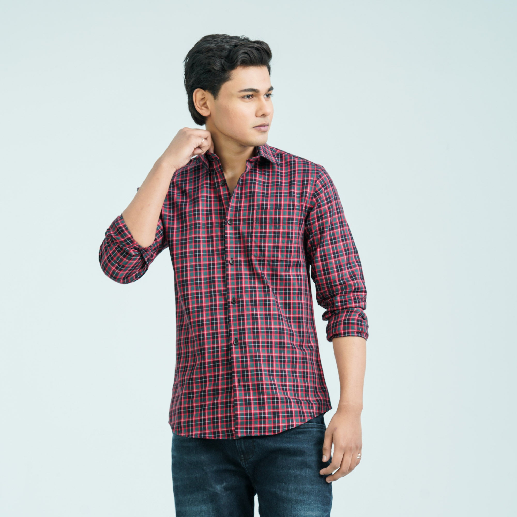 Men’s Green Red Casual Cotton Shirt thumbnail 6