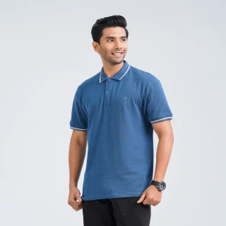 Men's Blue Cotton Polo thumbnail 1