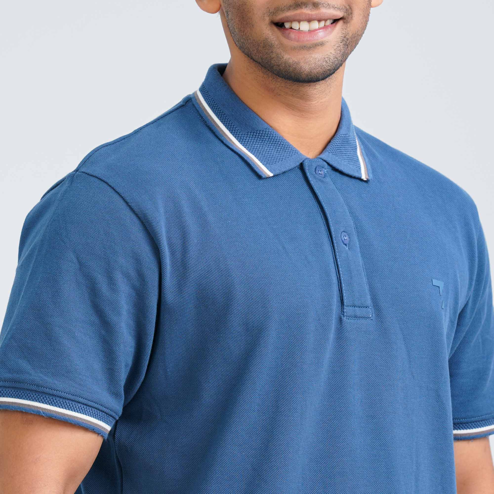 Men's Blue Cotton Polo thumbnail 2