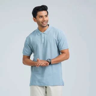 Men’s Dusty Blue Cotton Polo thumbnail 1