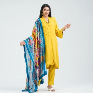 Women’s Mustard Viscose Three Piece Set thumbnail 1