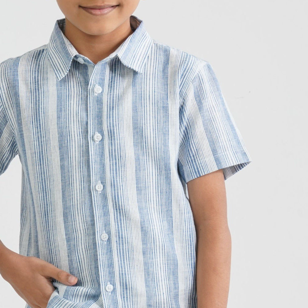 Baby Boy's White & Blue Cotton Shirt thumbnail 2