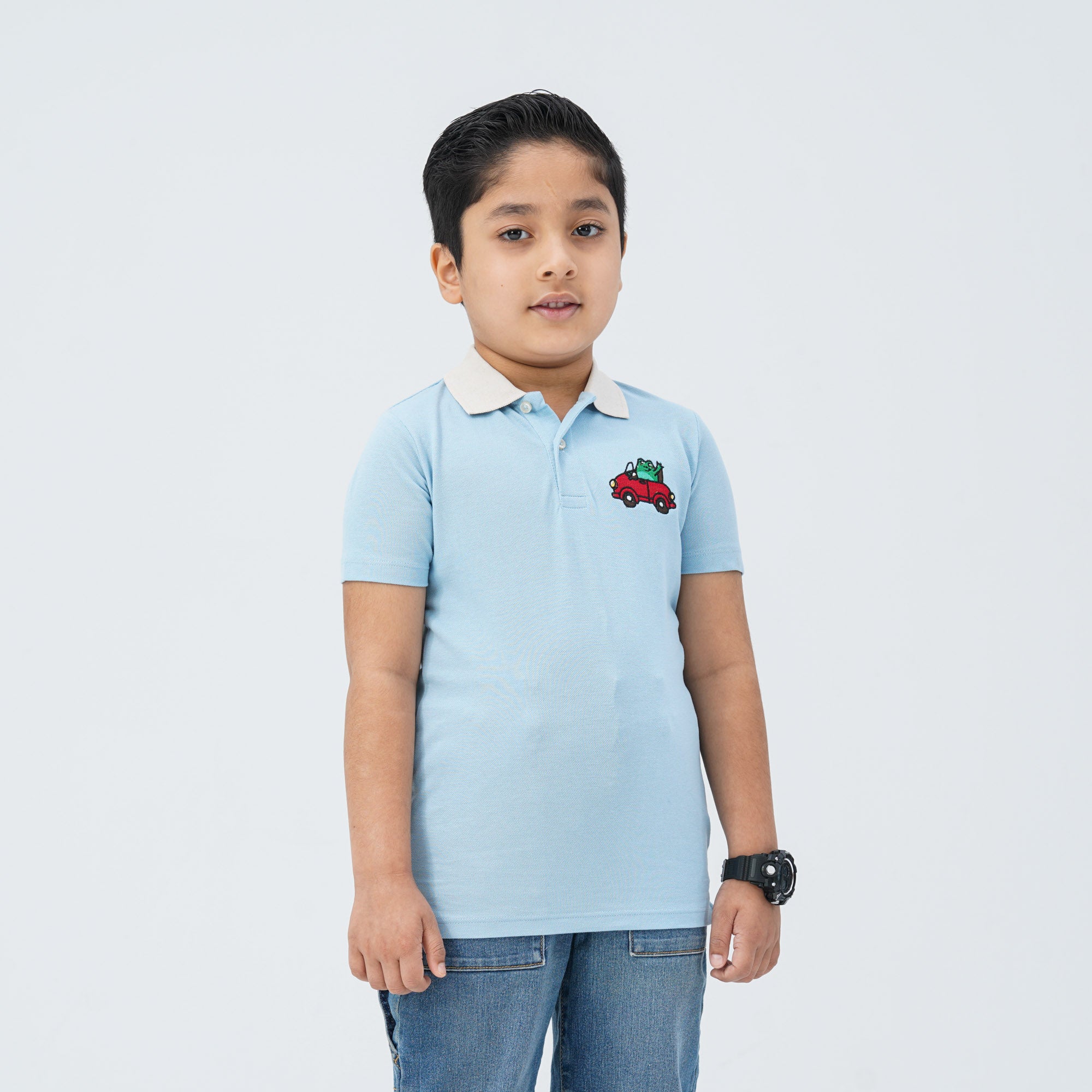 Baby Boy's Sky Blue Cotton Polo thumbnail 5