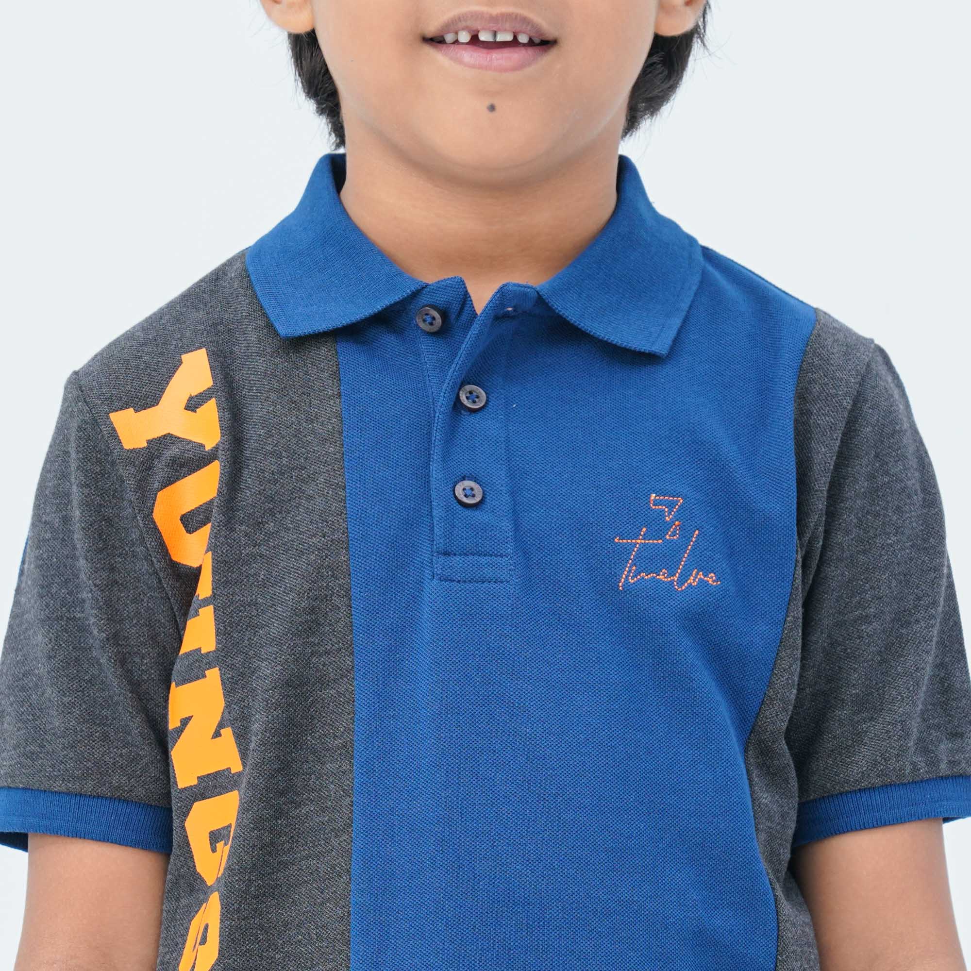 Boy's Charcoal & Navy Cotton Polo thumbnail 2