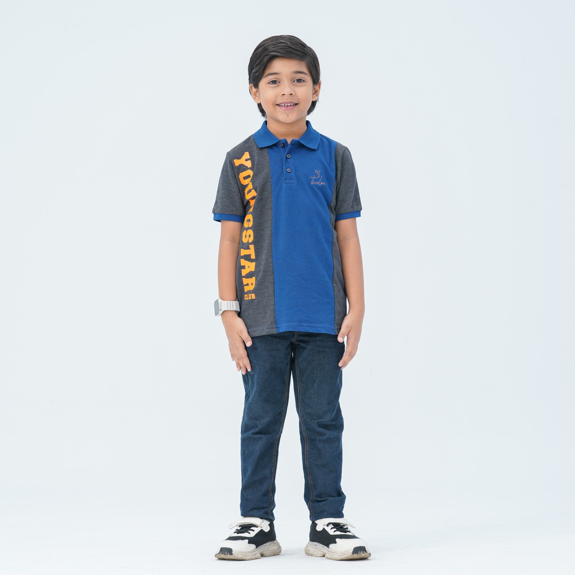 Boy's Charcoal & Navy Cotton Polo thumbnail 3