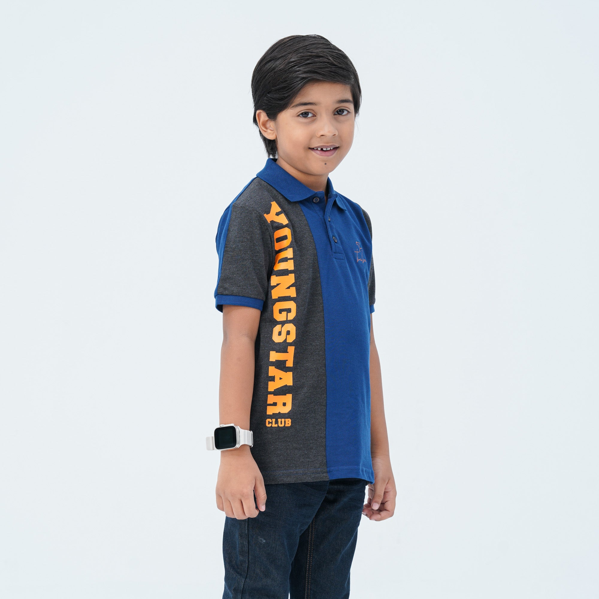 Boy's Charcoal & Navy Cotton Polo thumbnail 4