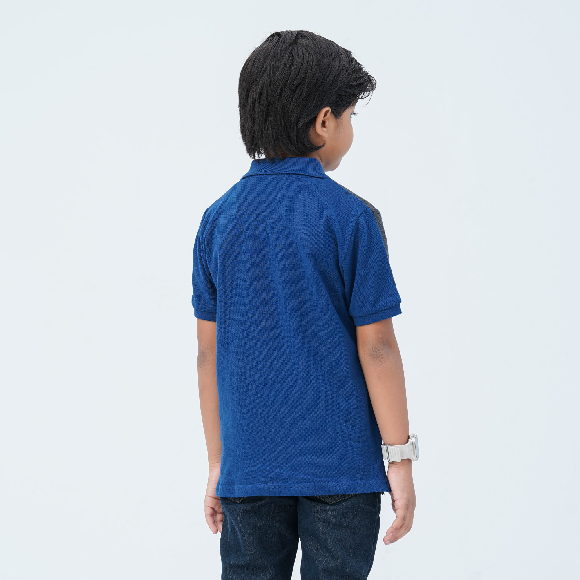 Boy's Charcoal & Navy Cotton Polo thumbnail 5