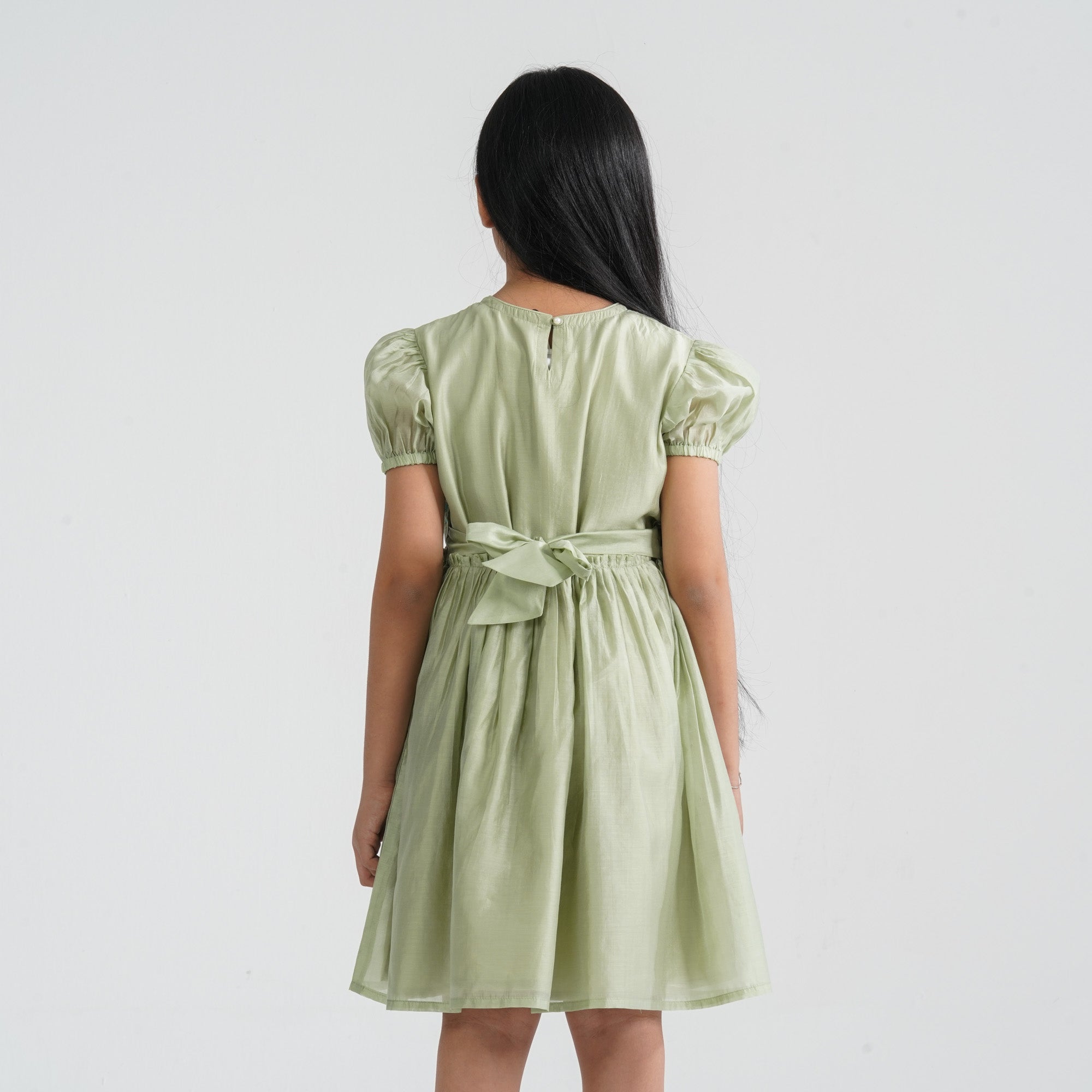 Girls Olive Shine Cotton Frock thumbnail 3