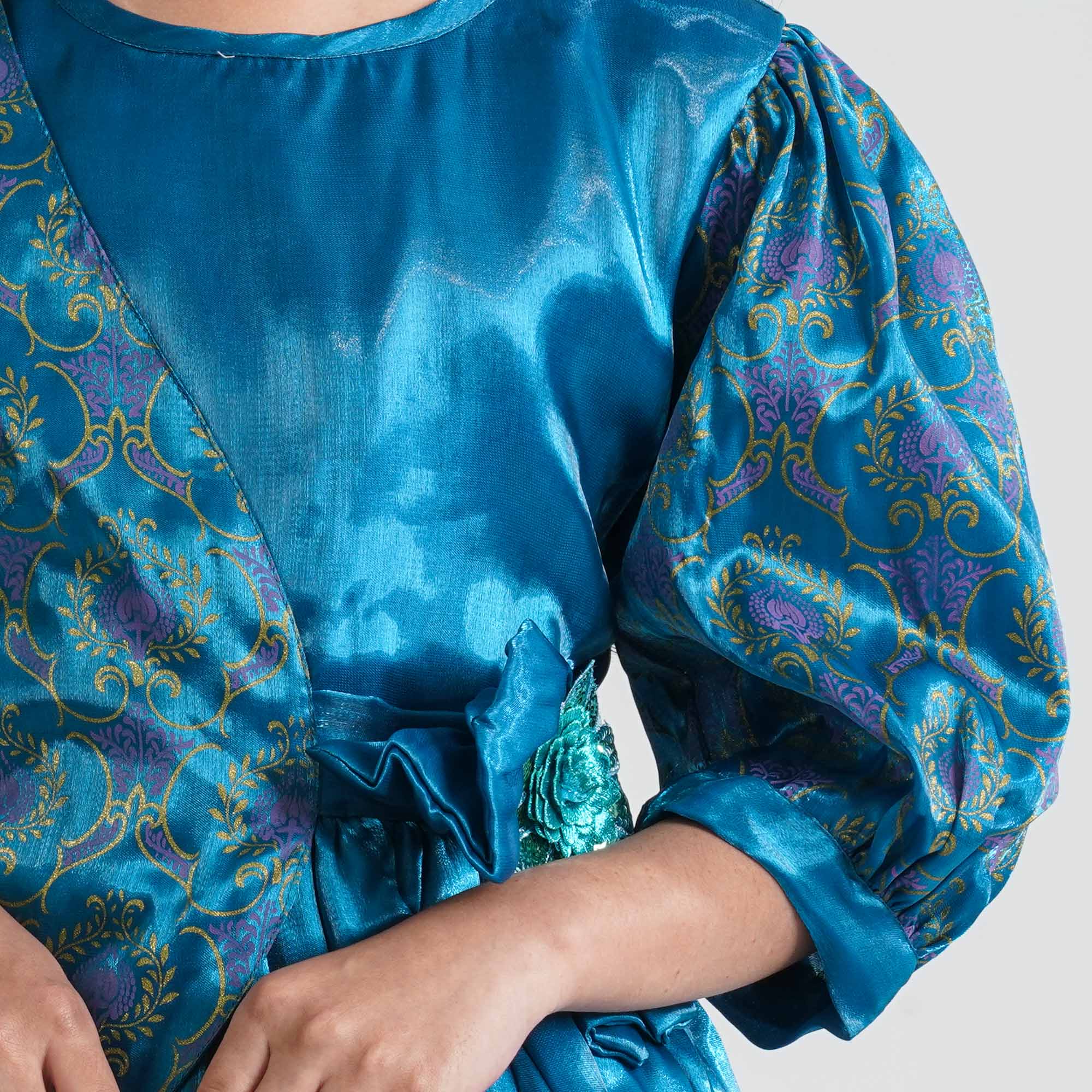 Girl's Teal Flared Midi Frock thumbnail 2