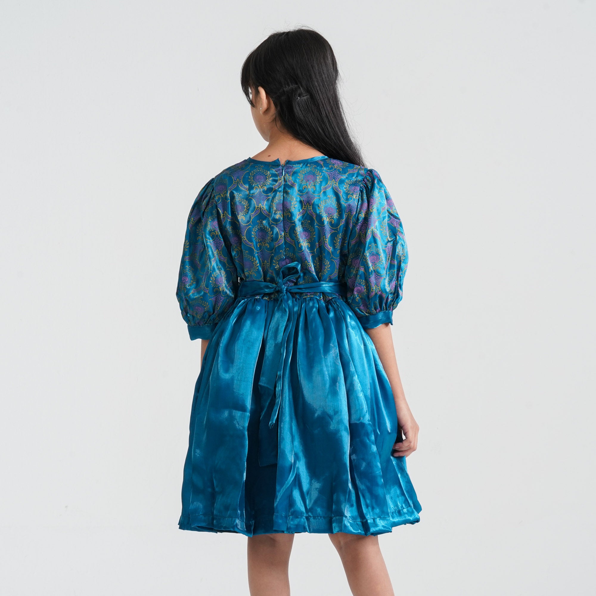 Girl's Teal Flared Midi Frock thumbnail 4