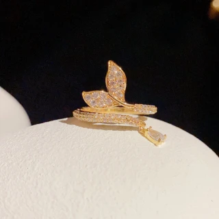 Elegant Zircon Fish Tail Open Ring for Women thumbnail 1