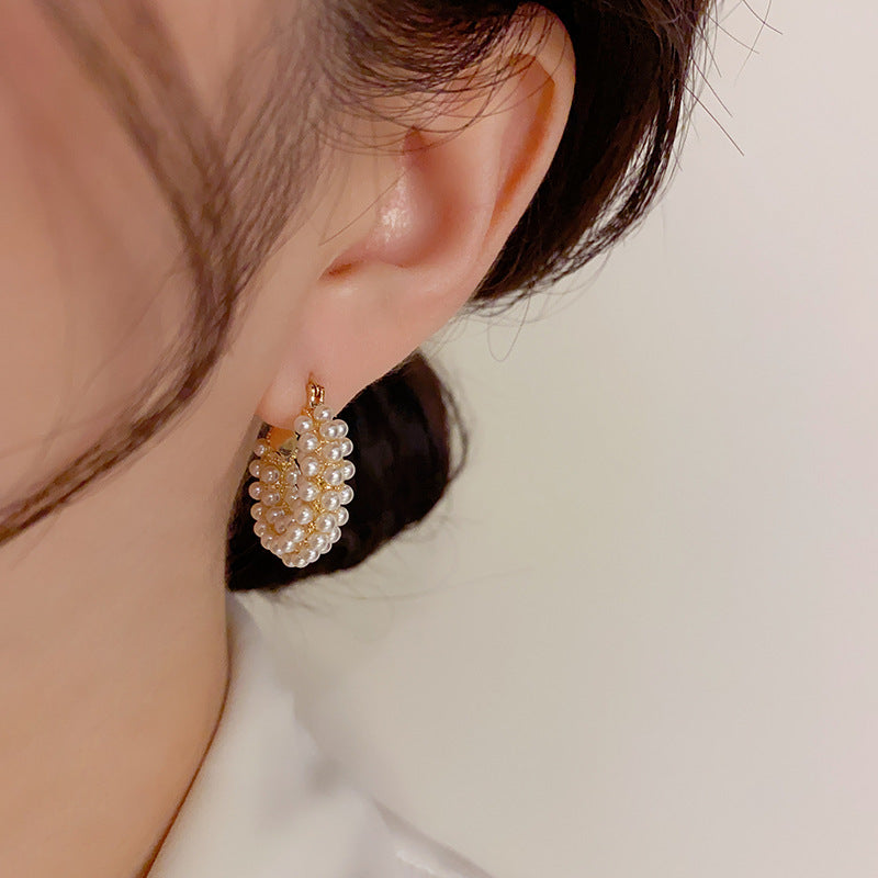 Korean Light Luxury Pearl Round Ear Buckle Gold Plated Earrings - Classic Pearl thumbnail 2